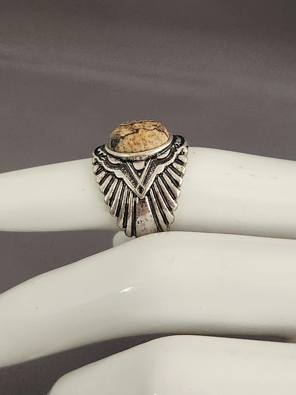 Sterling-Style Silver Men’s Ring with Brown Jasper Stone